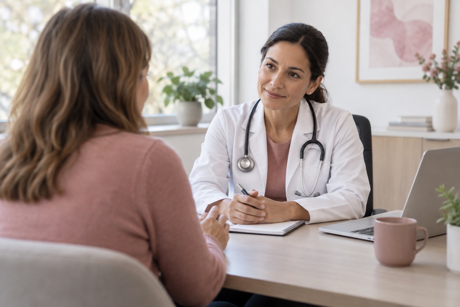 A healthcare professional discussing care with a patient